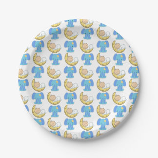 Assiettes En Carton Eléphant avec Lune Baby Design