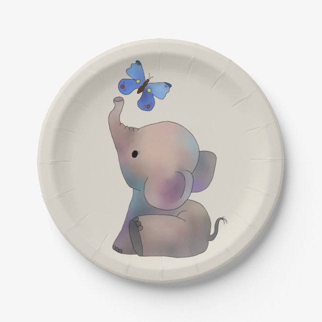 Assiettes En Carton Éléphant avec papillon (Devant)