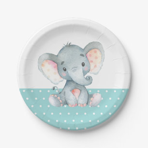 Assiettes En Carton Elephant Baby shower Aqua Turquoise Turquoise
