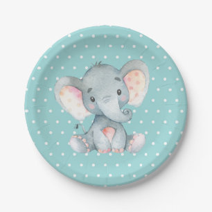 Assiettes En Carton Elephant Baby shower Aqua Turquoise Turquoise