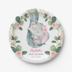 Assiettes En Carton Eléphant Baby shower rose Chic fille