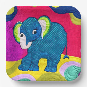 Assiettes En Carton Eléphant Bébé Bleu Cute - Design Quilt