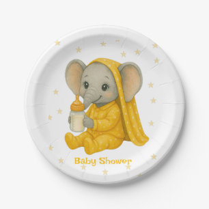 Assiettes En Carton Elephant bébé dans le Baby shower de pyjama jaune