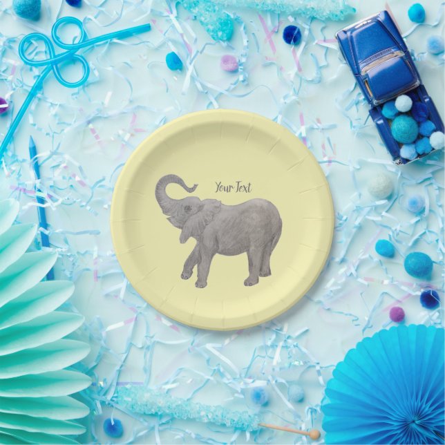 Assiettes En Carton Éléphant Bébé Jaune (Fête)