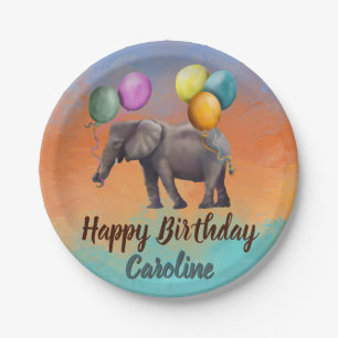 Assiettes En Carton éléphant d'anniversaire