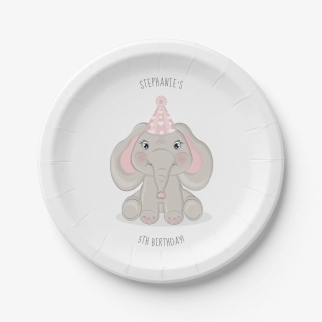 Assiettes En Carton Elephant dans le Casquette de fête d'anniversaire  (Devant)