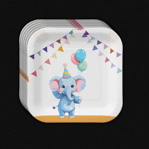 Assiettes En Carton Eléphant de bébé coloré avec Baby shower de ballon