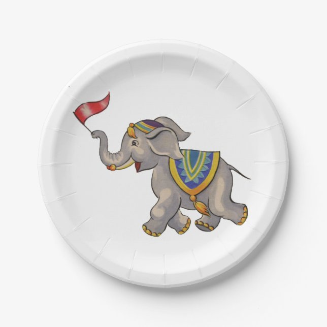 Assiettes En Carton Éléphant de cirque avec le drapeau (Devant)