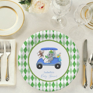Assiettes En Carton Éléphant et Singe Garçon Bébé Golf Douche