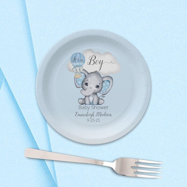 Assiettes En Carton Elephant Hot Air Balloon Baby Boy Douche (Créateur téléchargé)