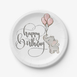 Assiettes En Carton Éléphant Joyeux Anniversaire