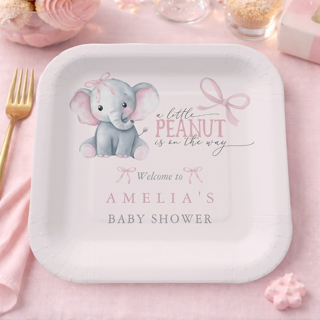 Assiettes En Carton Elephant 'Little Peanut' Pink Bow Baby Girl Shower (Elephant 'Little Peanut' Pink Bow Baby Girl Shower Paper Plates)