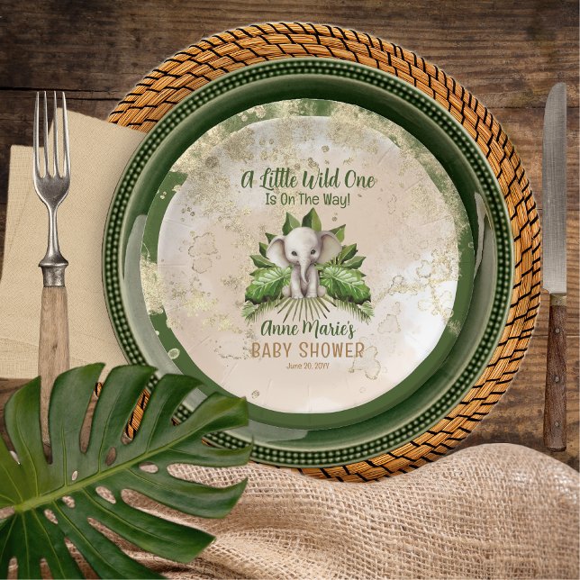 Assiettes En Carton Elephant Little Wild One Est En Chemin Baby shower (Elephant A Little Wild One Is On The Way Baby Shower Paper Plates)