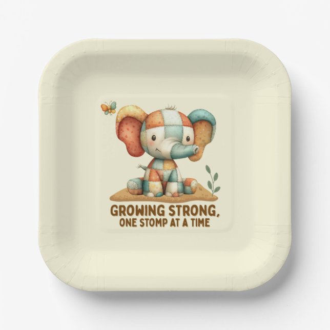 Assiettes En Carton Éléphant Patchwork “Grandir en force (Recto)
