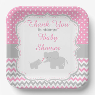 Assiettes En Carton Elephant rose et gris Baby shower