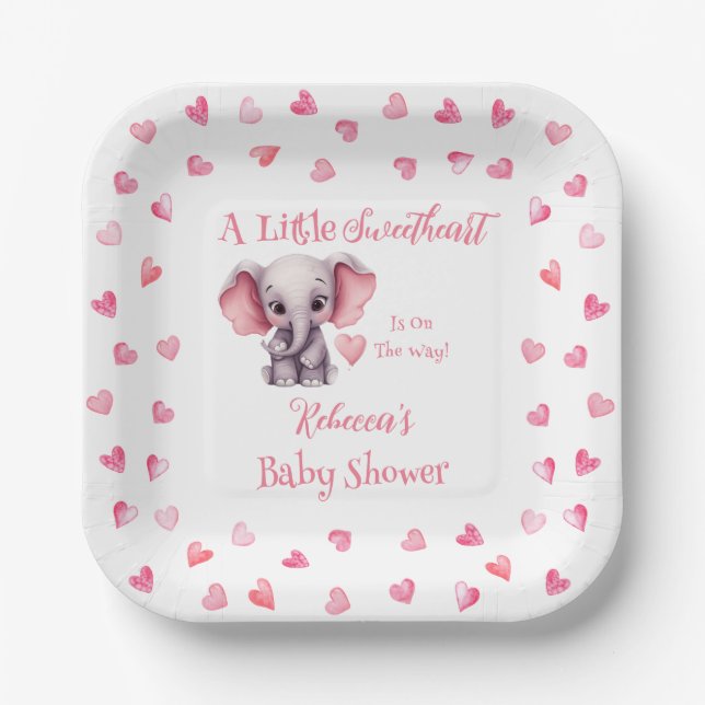 Assiettes En Carton Elephant Un Petit Baby shower Fille Amoureuse (Recto)