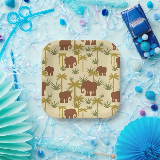 Assiettes En Carton Elephants And Palms (Fête)