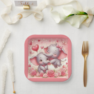 Assiettes En Carton Eléphants mignons Hugs Coeurs Plaques en papier Ro