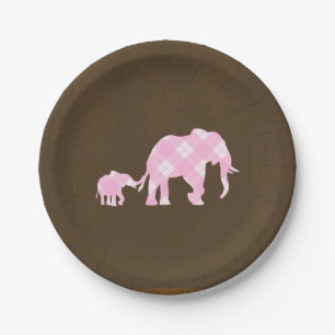 Assiettes En Carton Éléphants roses Fête de naissance tendance moderne