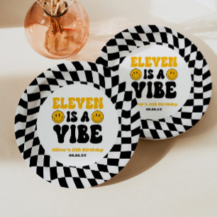 Assiettes En Carton Eleven Is A Vibe Retro Fête d'anniversaire 11 ans