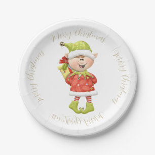 Assiettes En Carton Elfe de Noël avec présent