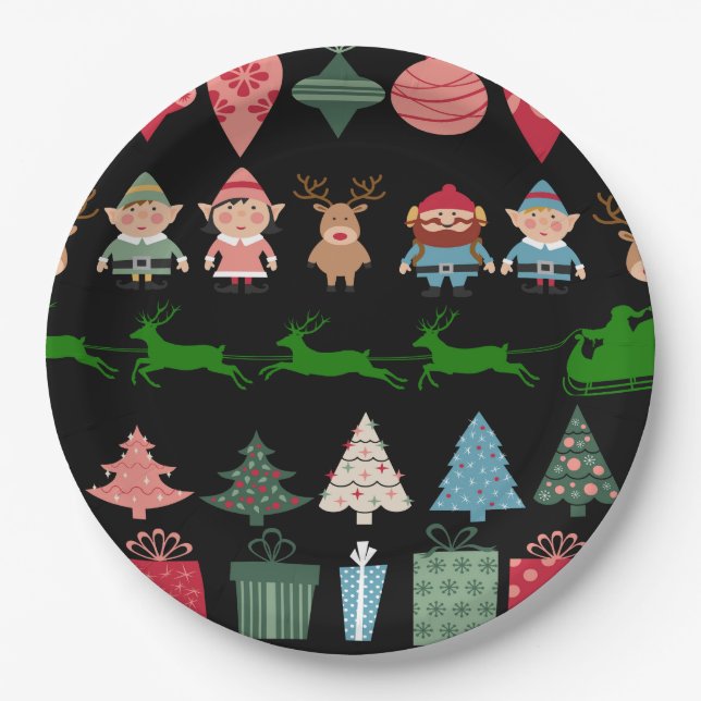Assiettes En Carton Elfes de Noël et plus (Devant)
