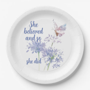 Assiettes En Carton "Elle a cru et donc Citation Motiveuse Papillon