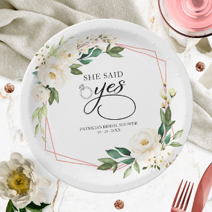 Assiettes En Carton Elle a dit oui verdure géométrique papeterie pour 