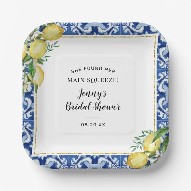 Assiettes En Carton Elle a trouvé sa soirée de mariage au citron Main  (Recto)