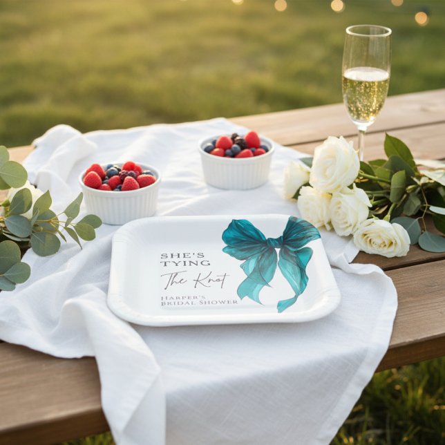 Assiettes En Carton Elle Attache Le Nœud Turquoise Enterrement de Vie  (Créateur téléchargé)