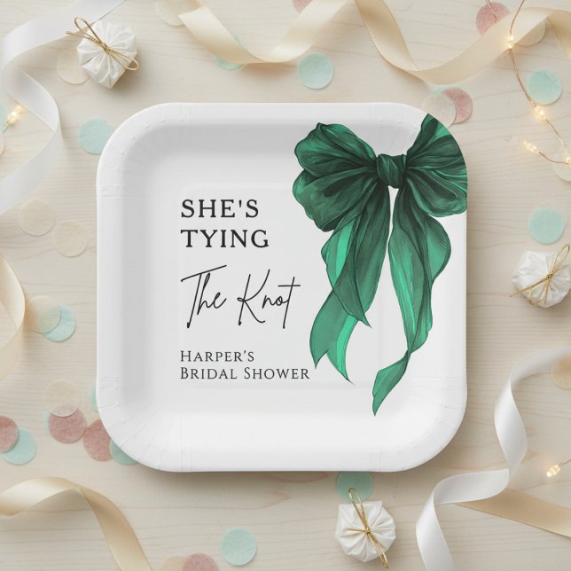 Assiettes En Carton Elle Attache Le Nœud Vert Fête de Fiançailles de M (Créateur téléchargé)