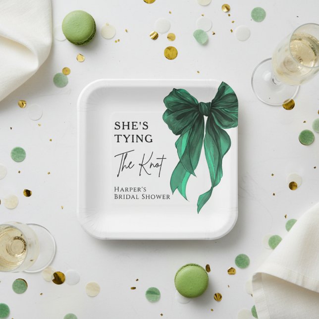 Assiettes En Carton Elle Attache le Nœud Vert Fête de Fiançailles de M (Créateur téléchargé)