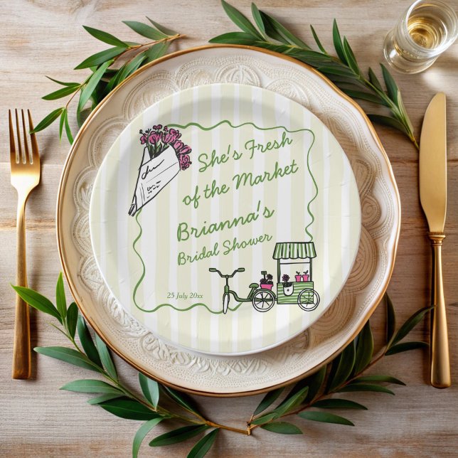 Assiettes En Carton Elle est fraîche de la douche de mariée sur mesure (She's fresh of the market bridal shower custom paper plates personalized decor monogrammed plates)