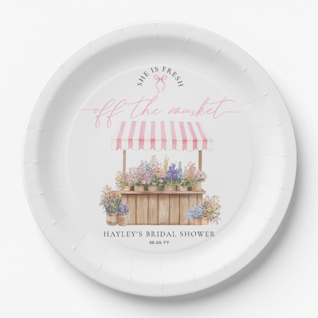 Assiettes En Carton Elle est fraîche sortie du marché Rose enterrement (Devant)