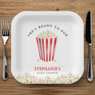 Assiettes En Carton Elle est prête à faire du pop-corn Baby shower