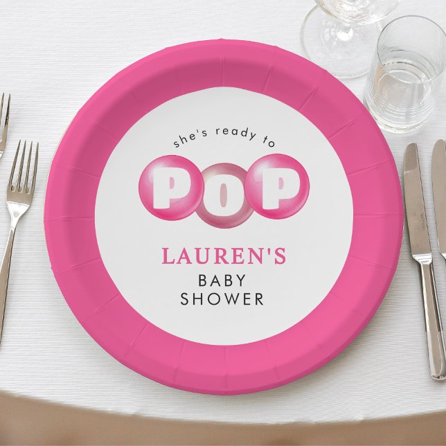 Assiettes En Carton Elle est prête à taper Bubblegum Baby shower fille (She's Ready To Pop Bubblegum Pink Girl Baby Shower Paper Plates
)