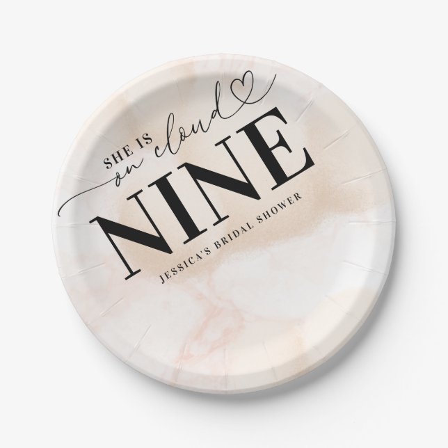 Assiettes En Carton Elle est sur Cloud Nine Heart Script Fête des mari (Devant)