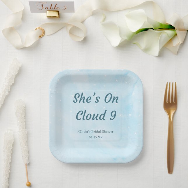 Assiettes En Carton Elle est sur un nuage 9 Dreamy Sky Blue Bridal Sho (Mariage)