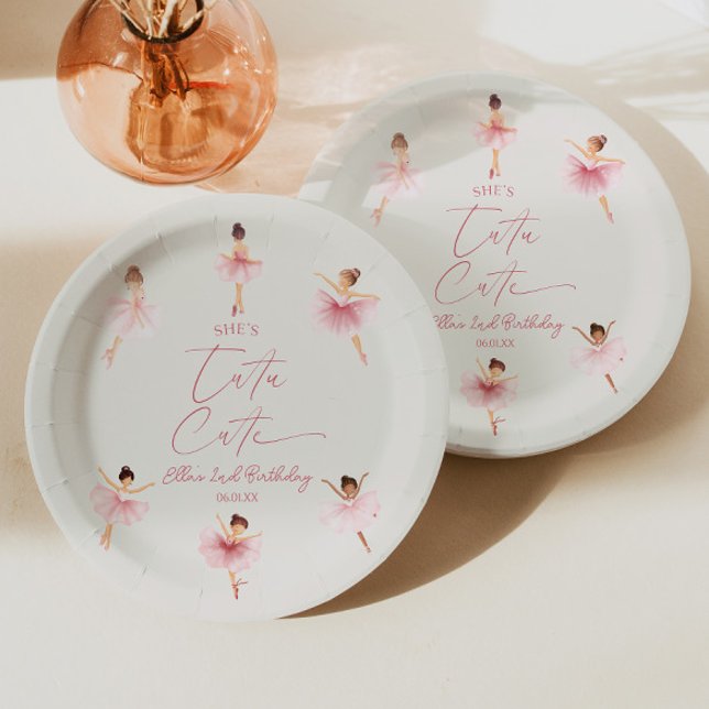 Assiettes En Carton Elle est Tutu mignonne rose Ballerina 2e fête d'an (Créateur téléchargé)