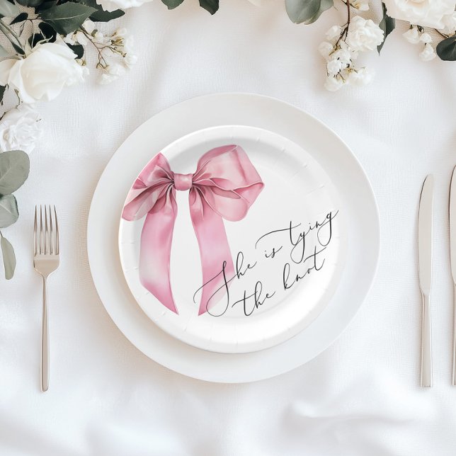 Assiettes En Carton Elle noue le nœud Rose Bow Shower de mariage (Créateur téléchargé)