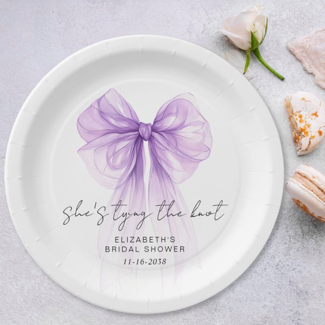 Assiettes En Carton Elle Noue Le Nœud Rose Bridal Shower (She's Tying The Knot Purple Bow Bridal Shower Paper Plates)