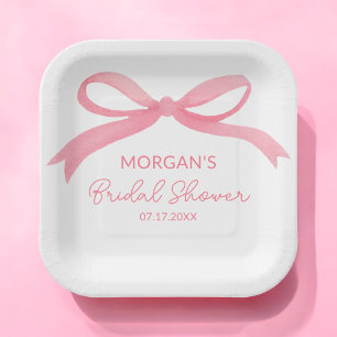 Assiettes En Carton Elle Noue Le Nœud Rose Rose Cérémonie de Noces