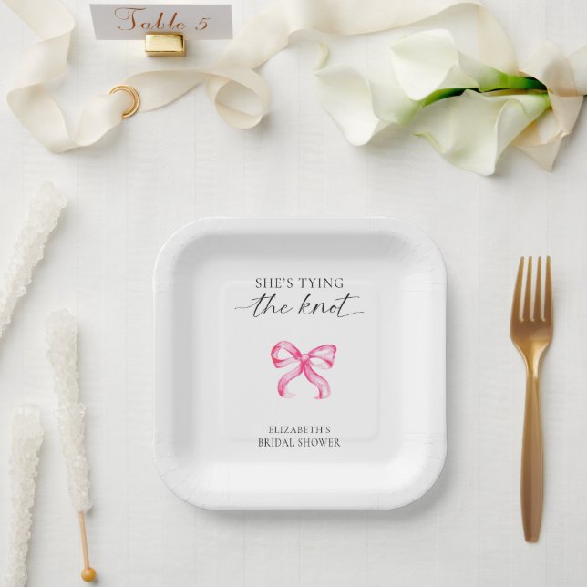 Assiettes En Carton Elle Noue le Nœud Rose Ruban de Mariage (Mariage)
