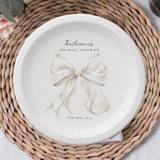 Assiettes En Carton Elle Noue le Nœud Ruban Blanc (Créateur téléchargé)