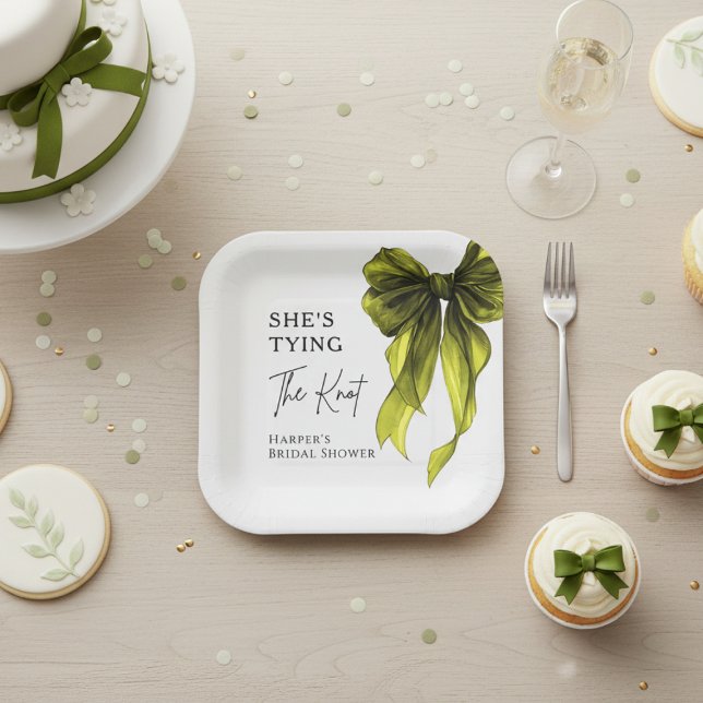 Assiettes En Carton Elle Noue le Nœud Vert Chartreuse Baby Shower de M (Créateur téléchargé)