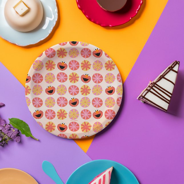 Assiettes En Carton Elmo Pom-Pom Motif (Plate on table)