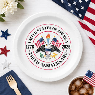 Assiettes En Carton Emblème de l'aigle patriotique pour le 250e annive