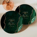 Assiettes En Carton Emerald Green Agate Gold Mariage<br><div class="desc">Ces élégantes plaques de papier mariage moderne disposent d'un arrière - plan de géode vert émeraude à aquarelle vert émeraude, orné d'une parties scintillant en faux or. Personnalisez-les avec les noms du couple en calligraphie d'écriture manuscrite de couleur or sur une grande ampersande verte, et la date mariage en police...</div>