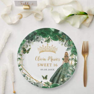 Assiettes En Carton Emerald Green Floral Blonde Princess Sweet sixteen