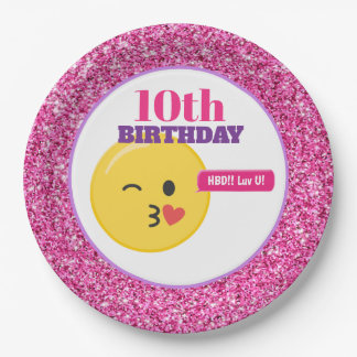 Assiettes En Carton Emoji Ado Anniversaire Parties scintillant rose Pl